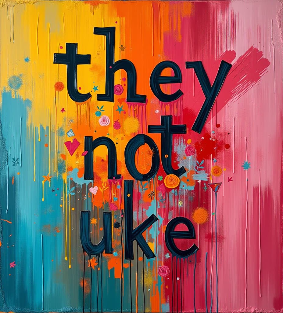  a stylish and creative painting of a text that says "they not like us".