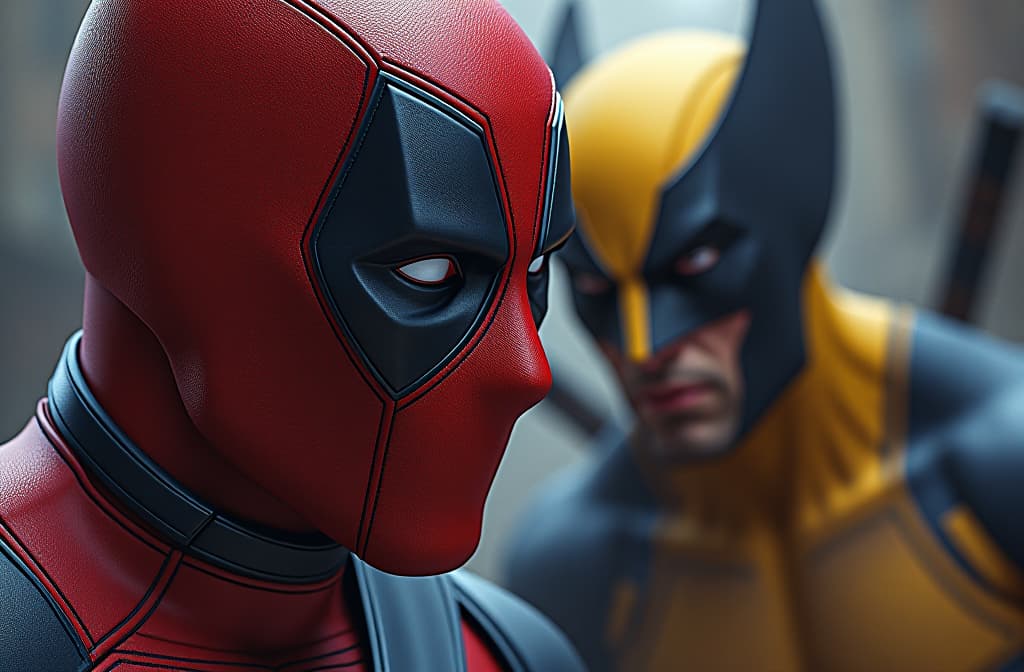  deadpool and wolverine, ilustracion personaje, hd, full color, modern, fantasy, realistic, portrait, art by donato giancola and greg rutkowski, realistic face, digital art, trending on artstation hyperrealistic, full body, detailed clothing, highly detailed, cinematic lighting, stunningly beautiful, intricate, sharp focus, f/1. 8, 85mm, (centered image composition), (professionally color graded), ((bright soft diffused light)), volumetric fog, trending on instagram, trending on tumblr, HDR 4K, 8K