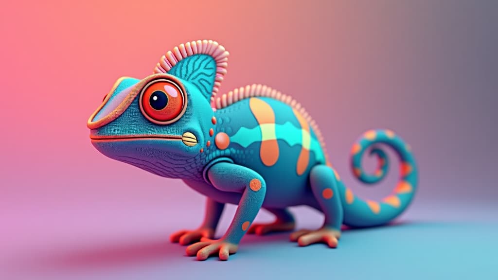  3d cute chameleon character in beautiful gradient background, vibrant colors