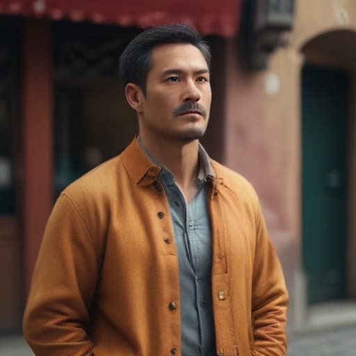 I am a middle-aged Chinese man, 1.7 meters tall, wearing casual clothes, traveling in a small town with baroque style in Italy, and the scenery behind me should be clear. hyperrealistic, full body, detailed clothing, highly detailed, cinematic lighting, stunningly beautiful, intricate, sharp focus, f/1. 8, 85mm, (centered image composition), (professionally color graded), ((bright soft diffused light)), volumetric fog, trending on instagram, trending on tumblr, HDR 4K, 8K