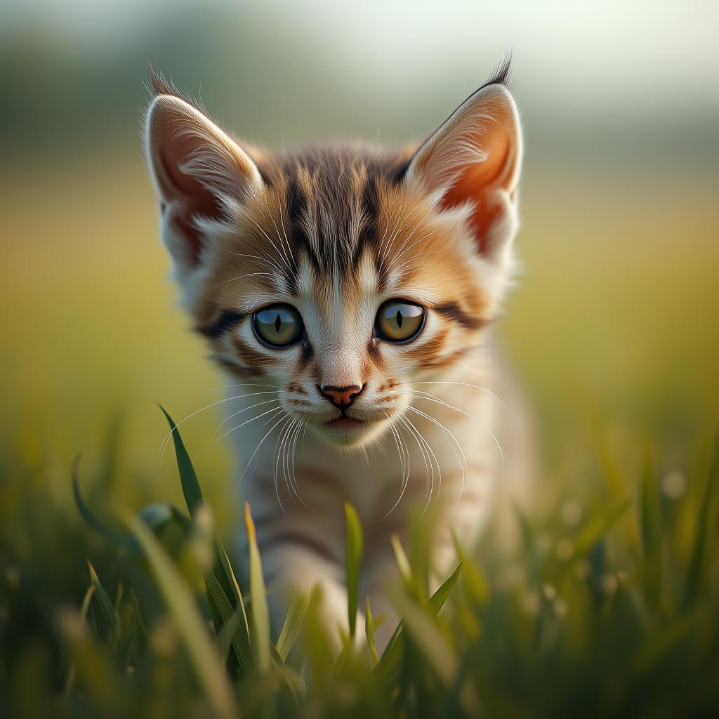  a kitten in a field, high quality, high details, hd, perfect composition, 4k epic detailed, highly detailed, sharp focus, high resolution