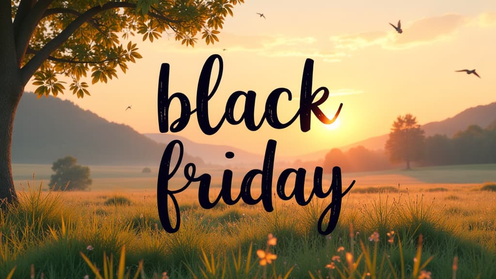  big black handwriting thin letters “black friday” over summer landscape background ar 16:9 {prompt}, maximum details