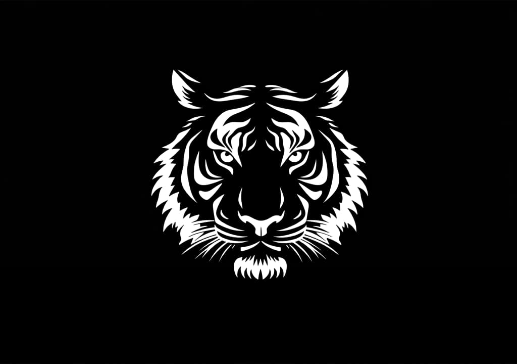  white logo outline of a cool bengal tiger on a black background