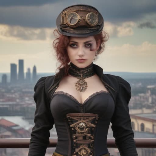 Veda Mortis in Steampunk style with City background