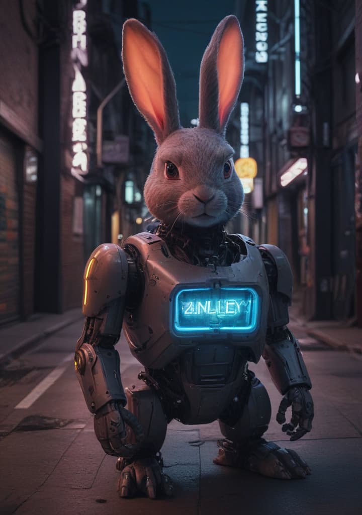 rabbit, robot, neon