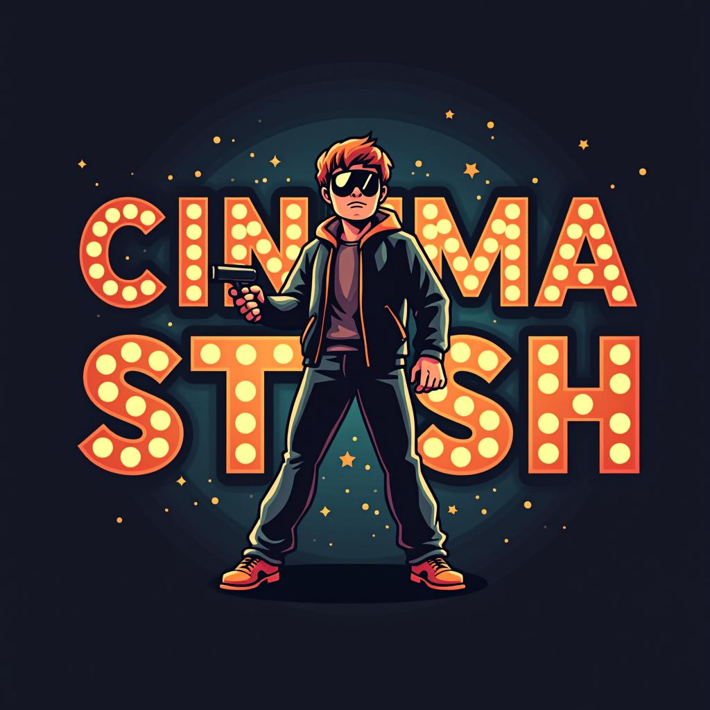  a movie poster logo of word "cinema stash", include character