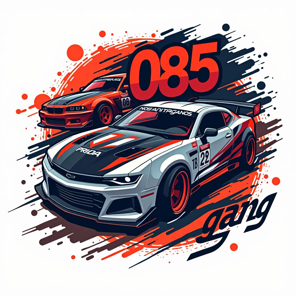  design a logo, equipe de carros de corrida motores arrancadas drift , with the text '085 gang'.