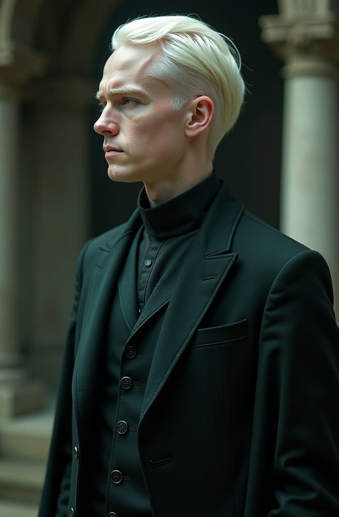  imagen exacta de draco malfoy segun los lirbos de harry potter hyperrealistic, full body, detailed clothing, highly detailed, cinematic lighting, stunningly beautiful, intricate, sharp focus, f/1. 8, 85mm, (centered image composition), (professionally color graded), ((bright soft diffused light)), volumetric fog, trending on instagram, trending on tumblr, HDR 4K, 8K