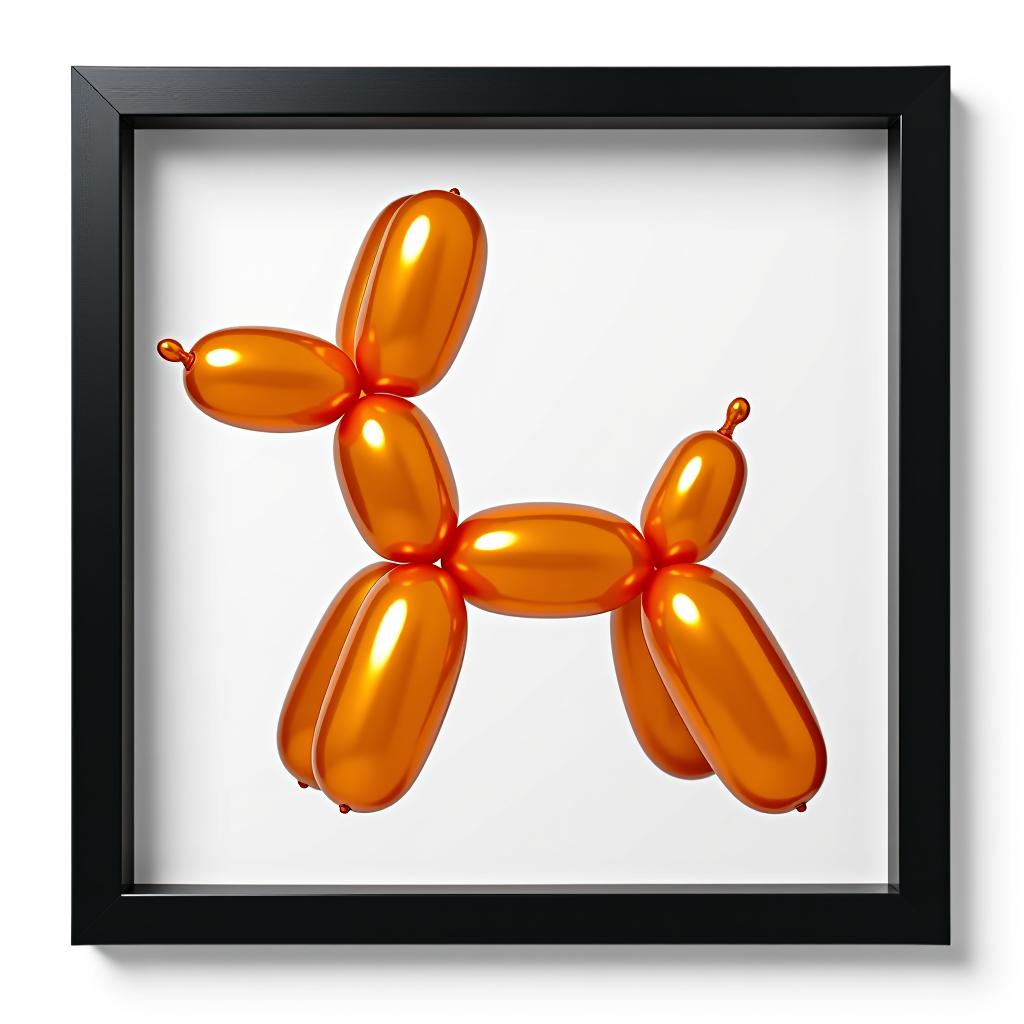  a balloon dog in a black frame on a transparent background.