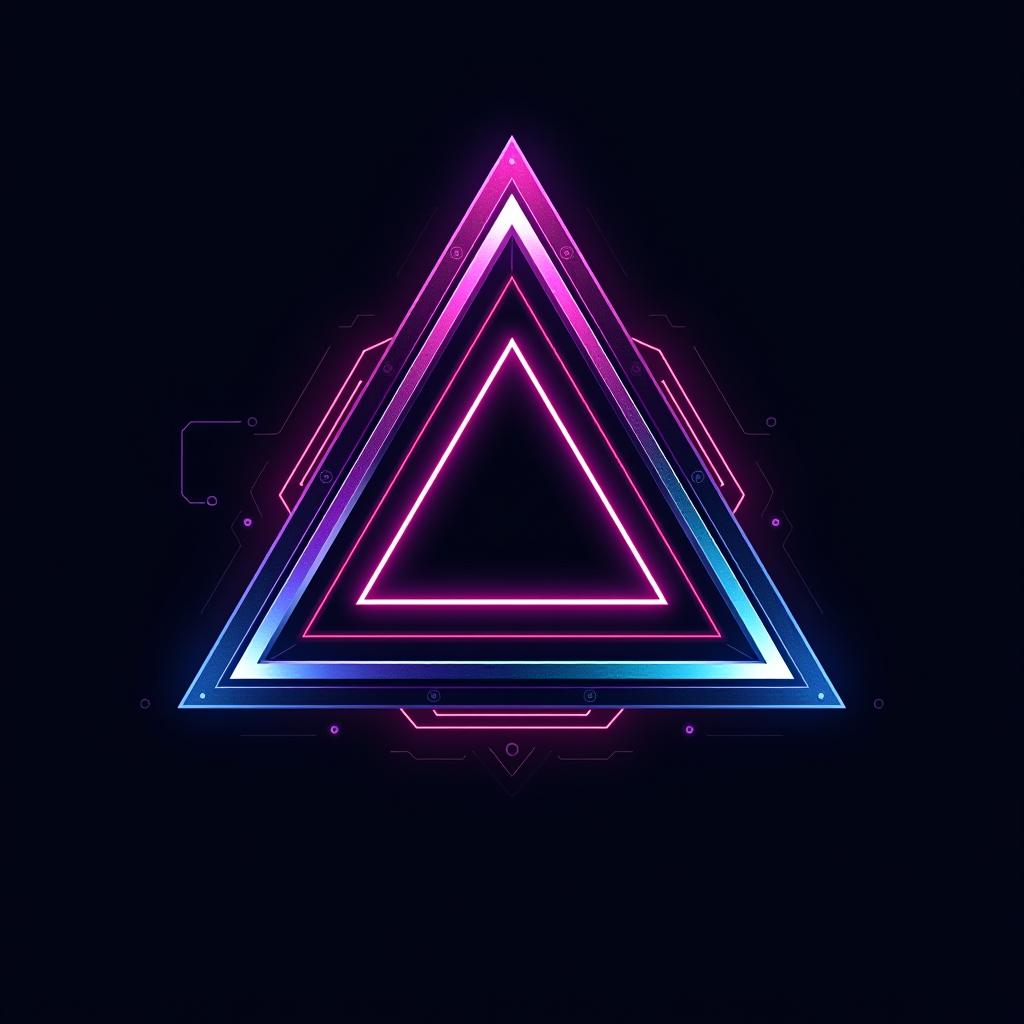  triangle sign. buger, (logo), advanced, high tech, sleek, sci fi, abstract, digital elements, metallic, neon colors, progressive