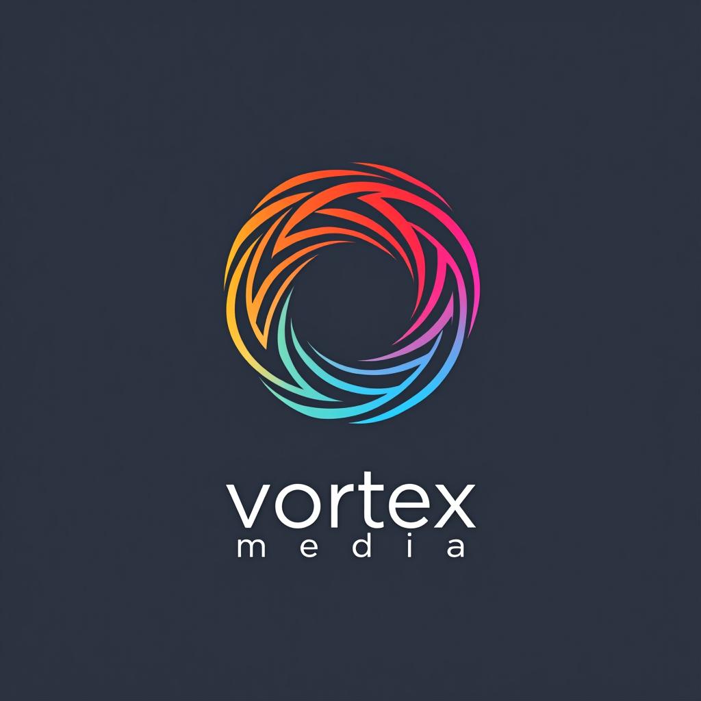  design a logo, design an abstract logo for ‘vortex media’ featuring a vortex shape, symbolizing dynamic energy and creative flow., with the text 'vortex media'.