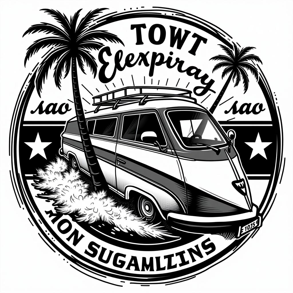  electrical company beach surf town veteran , (logo:1.15), black and white, hq, hightly detailed, 4k