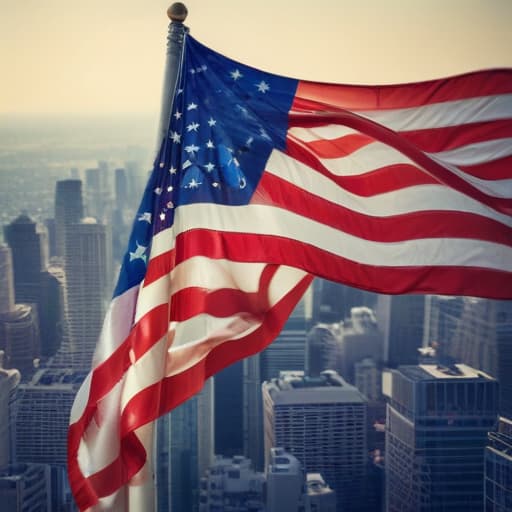 Colors of American flag with City background