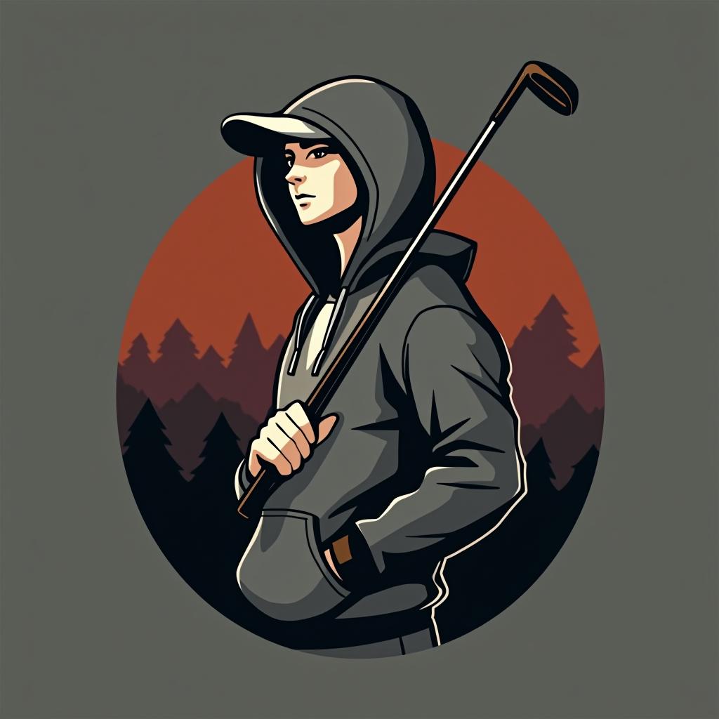  please create a logo of a golfer, minimalistic, with a hoodie, antisocial golf association is the name , (logo:1.15), hq, hightly detailed, 4k