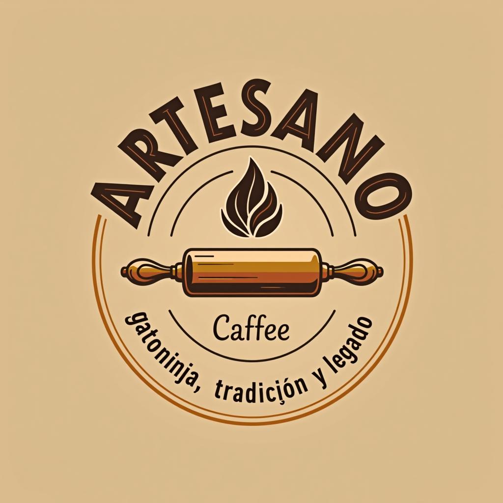  design a logo, marca “artesano” agregar elemento de repostería como rolling pin colores claros tonos cafés minimalista, simple y elegante, with the text 'gastronomía, tradición y legado'.