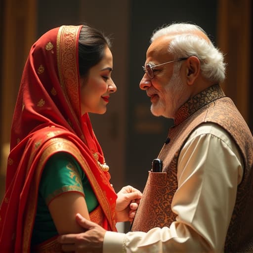  generate a image for seikh hasina. the bangladesh primeminister marry with indian primeminister modi