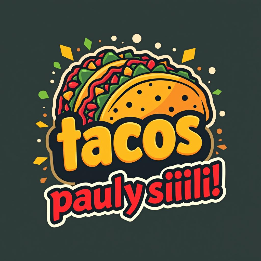  design a logo, excitement mexican colors style, with the text 'tacos pauly siiiii!'.