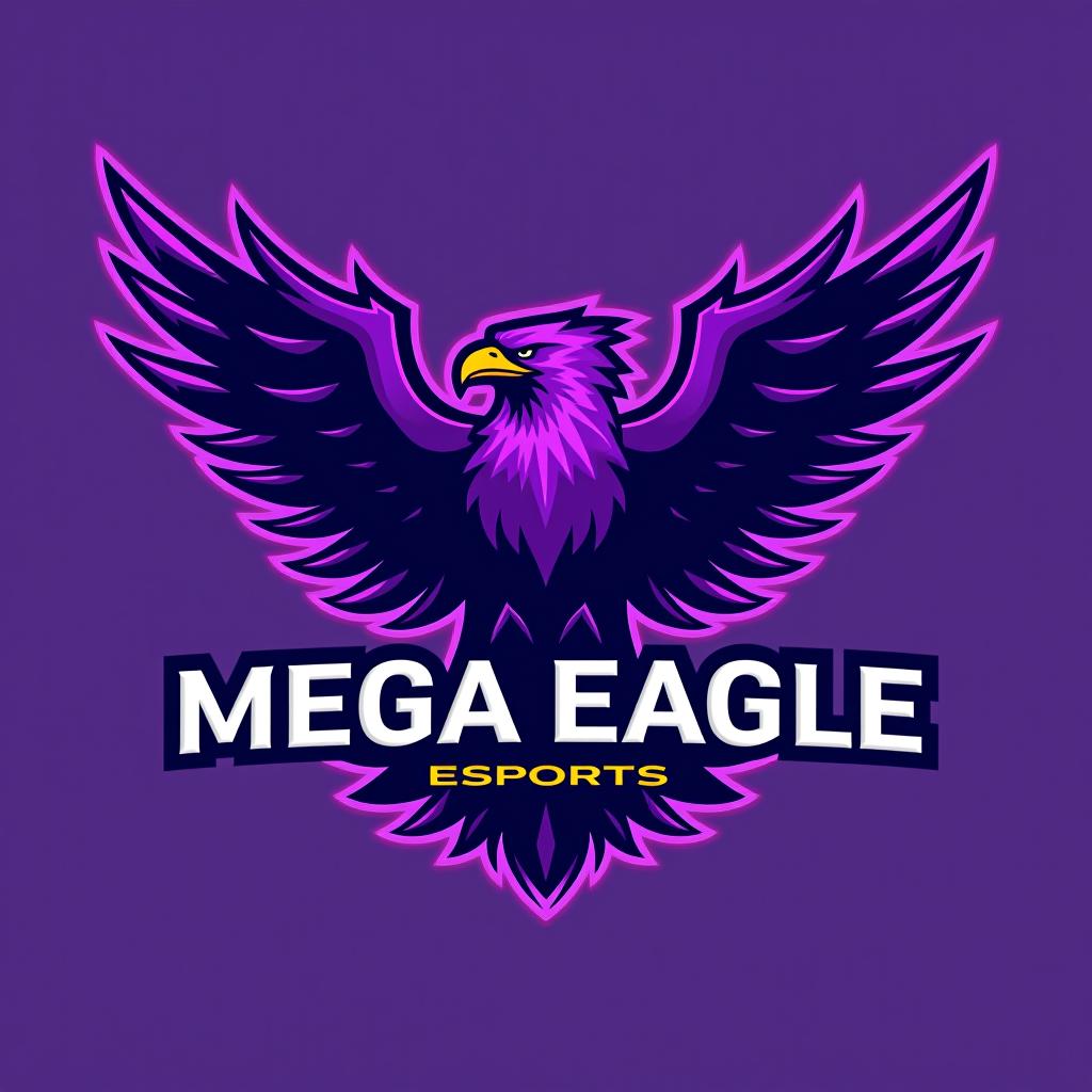  design a logo un aigle royal qui crie, couleur violet, with the text 'mega eagle esports '.