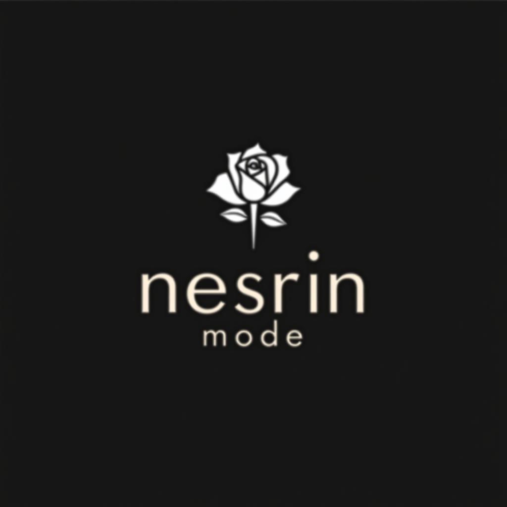  design a logo, in a minimalism style. erstelle mir ein logo für ein kleider laden elegant schwarz und weiss mit dem namen und mit kleiner rose , with the text 'nesrin mode '.