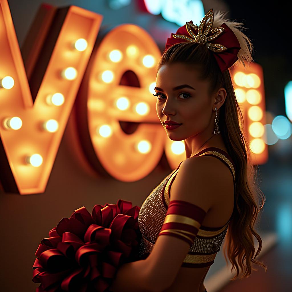  cinematic photo beautiful cheerleader and large metal sign of the vesa horroscope . 35mm photograph, film, bokeh, professional, 4k, highly detailed hyperrealistic, full body, detailed clothing, highly detailed, cinematic lighting, stunningly beautiful, intricate, sharp focus, f/1. 8, 85mm, (centered image composition), (professionally color graded), ((bright soft diffused light)), volumetric fog, trending on instagram, trending on tumblr, HDR 4K, 8K