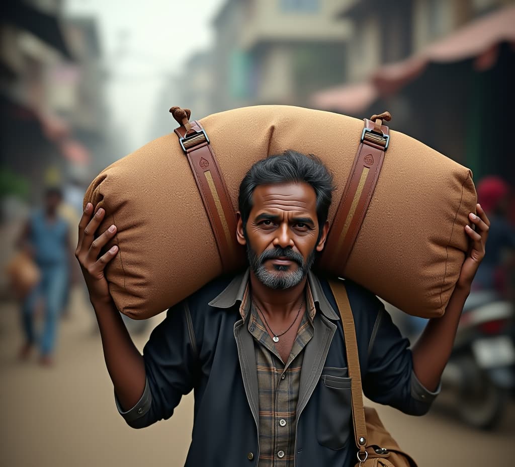  man carrying heavy load in market