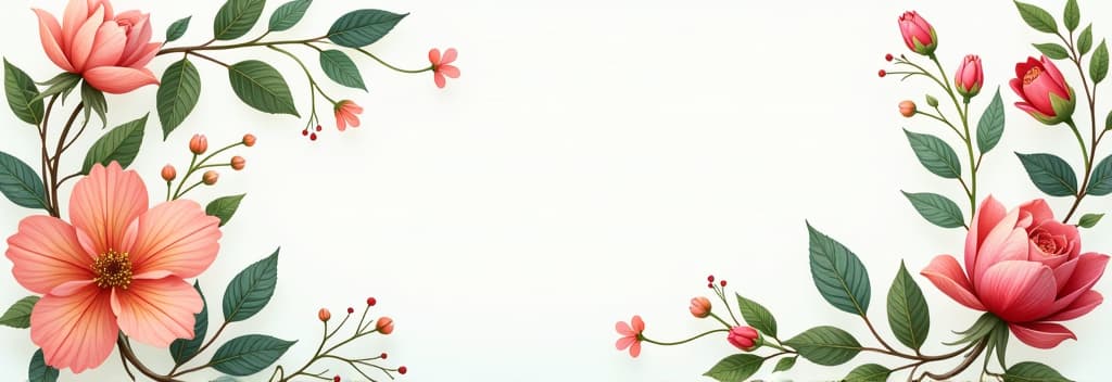  floral banner arranged from leaves and flowers ar 3:1 {prompt}, maximum details