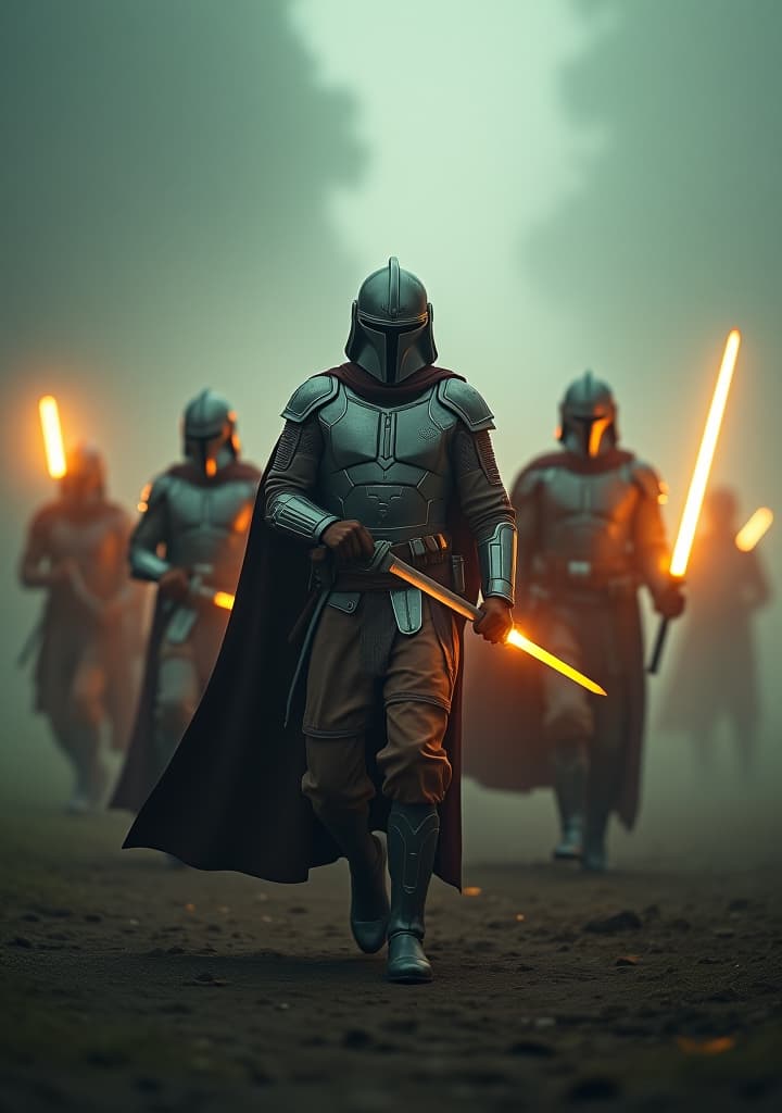  a group of warriors of light fighting bravely to maintain peace and justice. hyperrealistic, full body, detailed clothing, highly detailed, cinematic lighting, stunningly beautiful, intricate, sharp focus, f/1. 8, 85mm, (centered image composition), (professionally color graded), ((bright soft diffused light)), volumetric fog, trending on instagram, trending on tumblr, HDR 4K, 8K