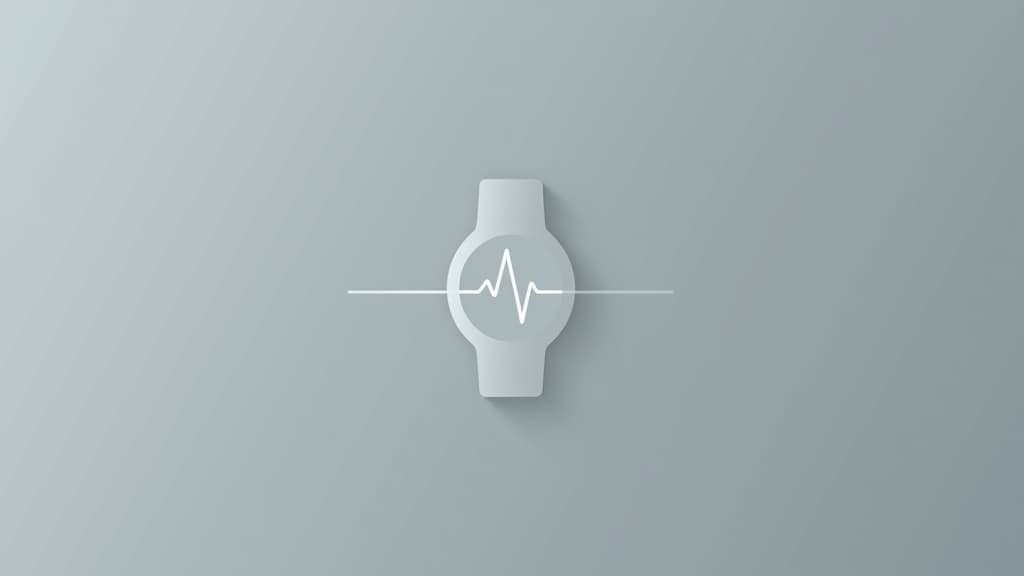  a clean, minimalist design featuring a wearable device icon with a simple heartbeat line across it, symbolizing continuous health monitoring, set against a light grey background