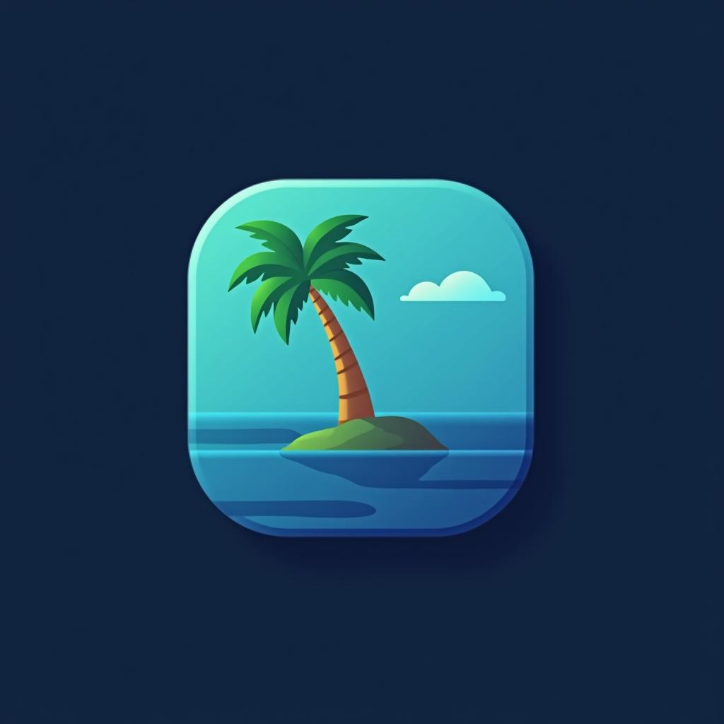  design a logo, rounded edges square mobile app logo design, flat vector, minimalistic, icon of a palm tree in the ocean