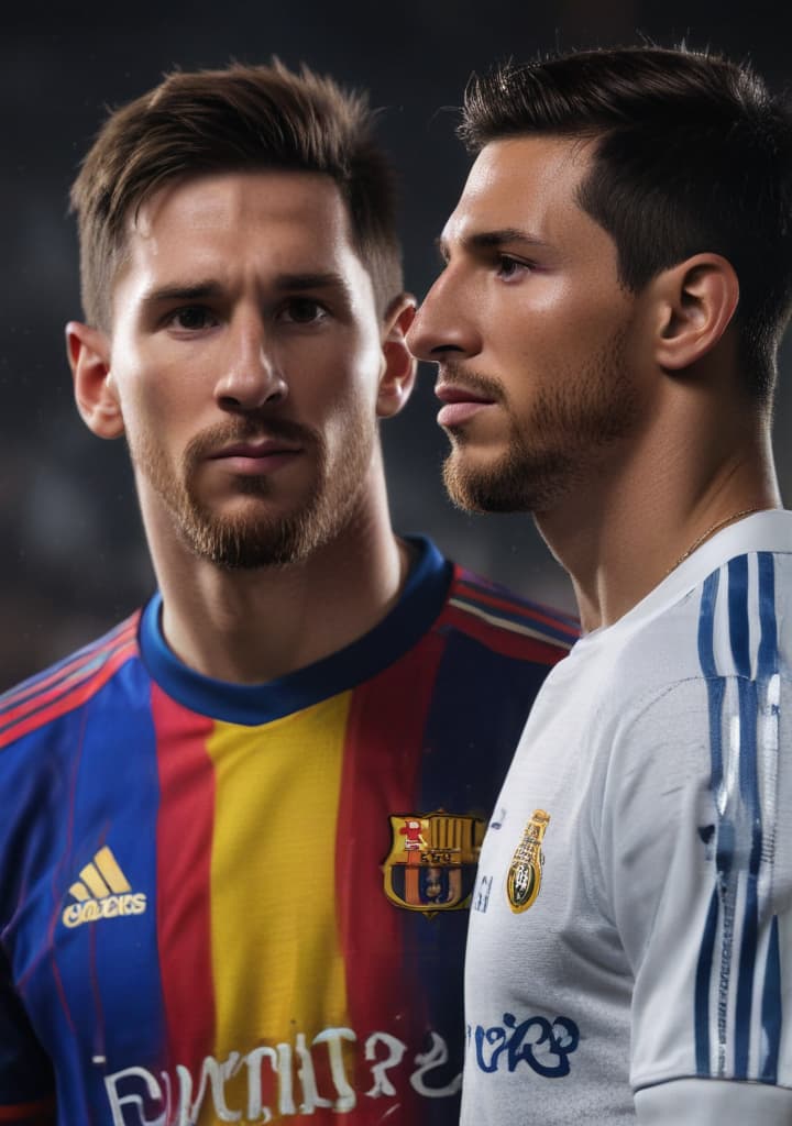 messi com cristiano Ronaldo juntos abraçados highly detailed,studio lighting,professional,vivid colors, cinematic lighting, HDR, UHD, 4K, 8k, 64K