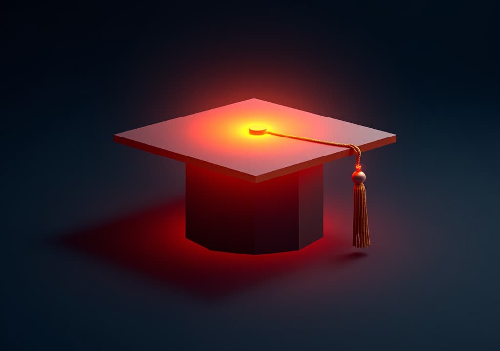  glowing graduation cap polygonal low poly illustration on dark background.