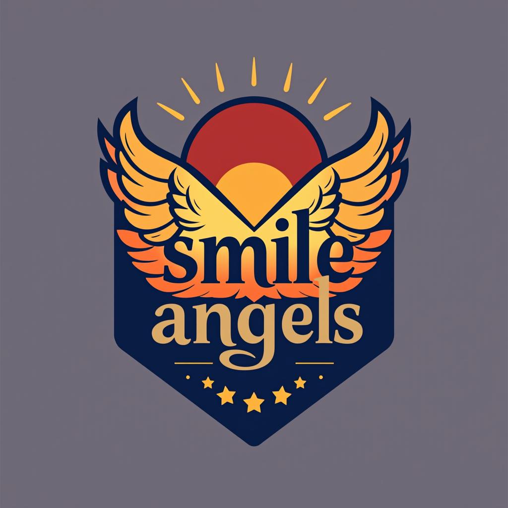  design a logo, in a geometric style. 水彩スタイル、水のロゴ、水色のグラデーションカラー、白背景。, with the text 'smile angels'.