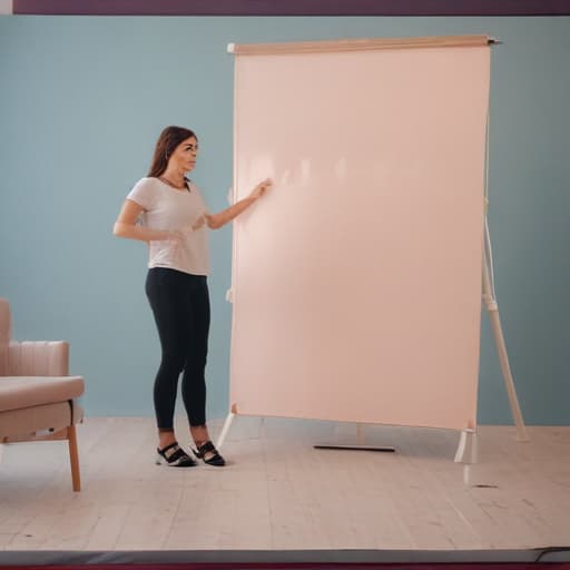 A picture of a woman teaching other woman entrepreneurs about running a Footcare business in Cinematic style with Gradient background