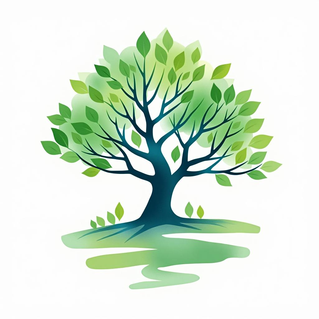  design a logo, watercolor style, logo of a tree, green and blue