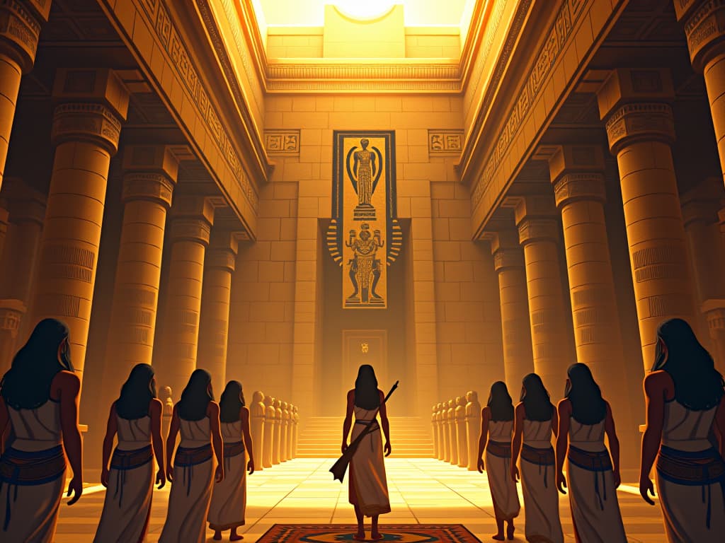  an incan temple, golden and sunlit, with intricate carvings of inti, surrounded by worshippers in traditional incan attire, a sense of reverence and divine ancestry in the air. the style is digital art illustration / modern comic book / mysterious occult, symbolic, esoteric vibe,high detail on character design, incorporating ancient egyptian symbology and attire.