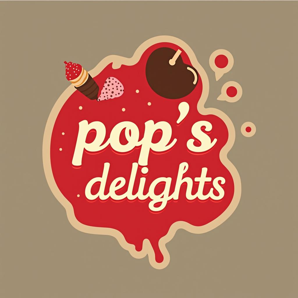  design a logo, logo com a cor predominante vermelho( mas não muito) e com o nome pop’s em evidência, representando comidas de lanchonete como hambúrguer um pouco detalhada, with the text 'pop's delights '.