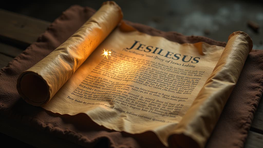  history of biblical times, an ancient prophecy scroll, detailing the betrayal of jesus, with a glowing light emphasizing its importance. hyperrealistic, full body, detailed clothing, highly detailed, cinematic lighting, stunningly beautiful, intricate, sharp focus, f/1. 8, 85mm, (centered image composition), (professionally color graded), ((bright soft diffused light)), volumetric fog, trending on instagram, trending on tumblr, HDR 4K, 8K