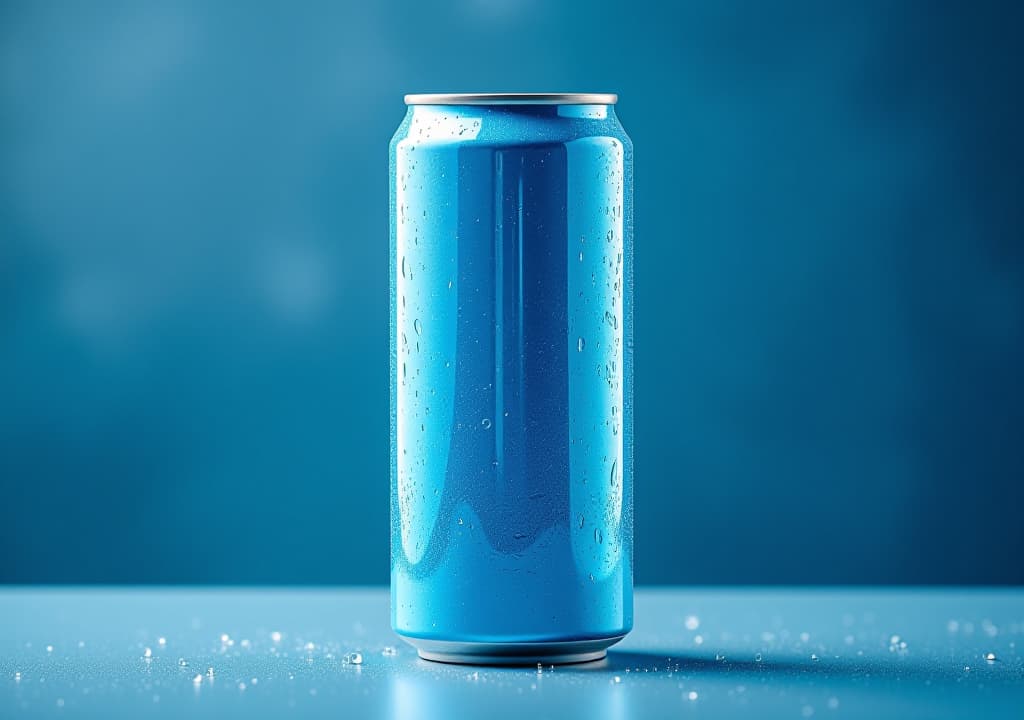  blue can of fresh soda with water drops