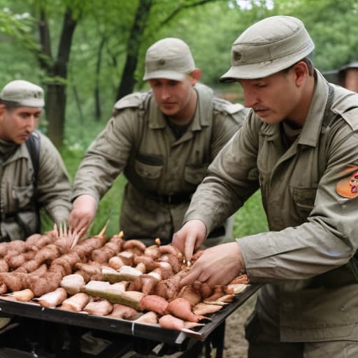 Serbian soldiers removing kebab