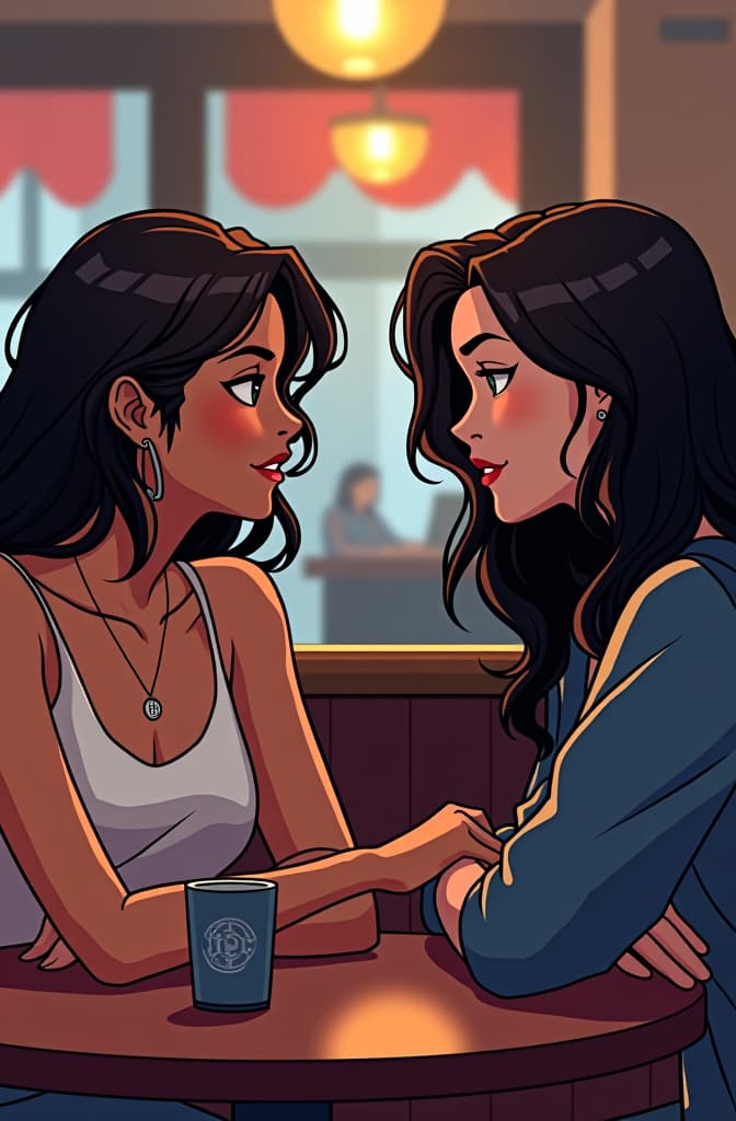  dos mujeres en una cafetería hablando de cómo los estereotipos afectan su vida , una de las dice “los estereotipos afectan las decisiones de mi vida , especialmente influyeron en mi carrera “, marvel comic panel, dc animated comic panel, comic panel, manga and manhwa style panel, portrait, young person face, style for marvel comic, anime comic panel style hyperrealistic, full body, detailed clothing, highly detailed, cinematic lighting, stunningly beautiful, intricate, sharp focus, f/1. 8, 85mm, (centered image composition), (professionally color graded), ((bright soft diffused light)), volumetric fog, trending on instagram, trending on tumblr, HDR 4K, 8K