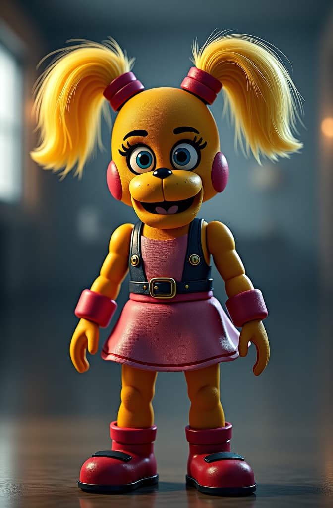  toy chica de fnaf sin ropa hyperrealistic, full body, detailed clothing, highly detailed, cinematic lighting, stunningly beautiful, intricate, sharp focus, f/1. 8, 85mm, (centered image composition), (professionally color graded), ((bright soft diffused light)), volumetric fog, trending on instagram, trending on tumblr, HDR 4K, 8K