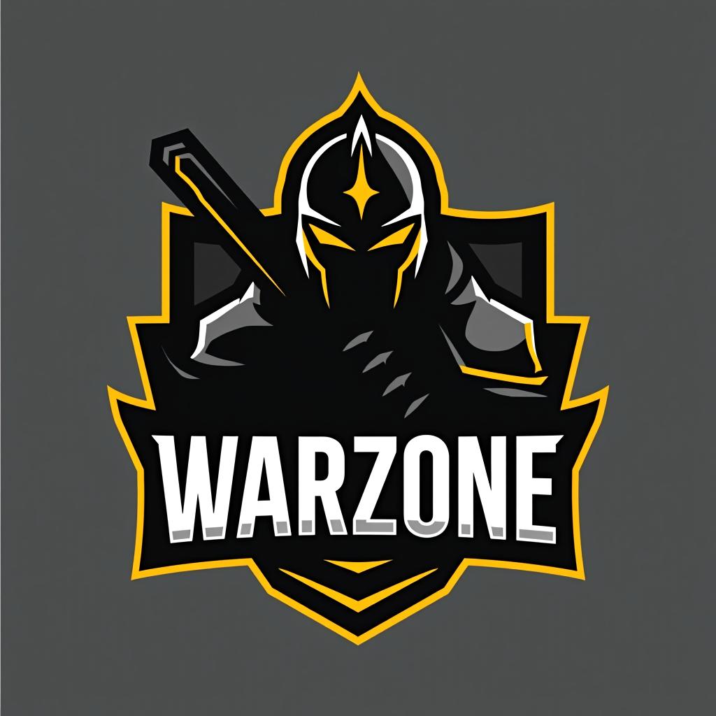  design a logo, esports logo, warrior theme, with text ‘warzone’, black and yellow color