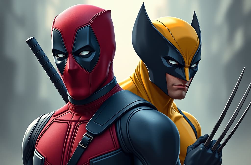  deadpool and wolverine, ilustracion personaje, hd, full color, vector, anime, realistic, portrait, art by donato giancola and greg rutkowski, realistic face, digital art, trending on artstation hyperrealistic, full body, detailed clothing, highly detailed, cinematic lighting, stunningly beautiful, intricate, sharp focus, f/1. 8, 85mm, (centered image composition), (professionally color graded), ((bright soft diffused light)), volumetric fog, trending on instagram, trending on tumblr, HDR 4K, 8K