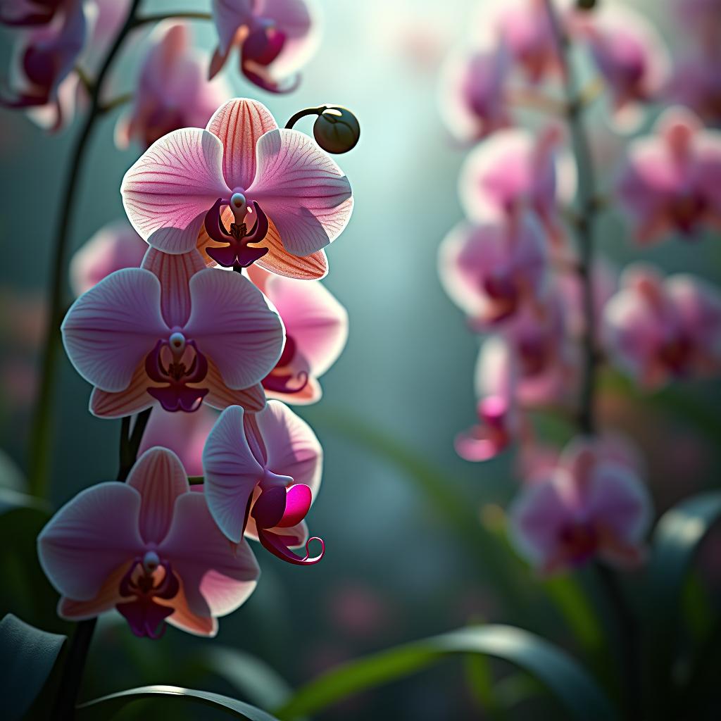  **a mystical orchid garden:** hyperrealistic, full body, detailed clothing, highly detailed, cinematic lighting, stunningly beautiful, intricate, sharp focus, f/1. 8, 85mm, (centered image composition), (professionally color graded), ((bright soft diffused light)), volumetric fog, trending on instagram, trending on tumblr, HDR 4K, 8K