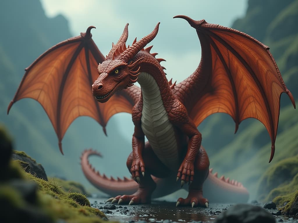  once upon a time, in a faroff land, there lived a mighty dragon named...drake. hyperrealistic, full body, detailed clothing, highly detailed, cinematic lighting, stunningly beautiful, intricate, sharp focus, f/1. 8, 85mm, (centered image composition), (professionally color graded), ((bright soft diffused light)), volumetric fog, trending on instagram, trending on tumblr, HDR 4K, 8K