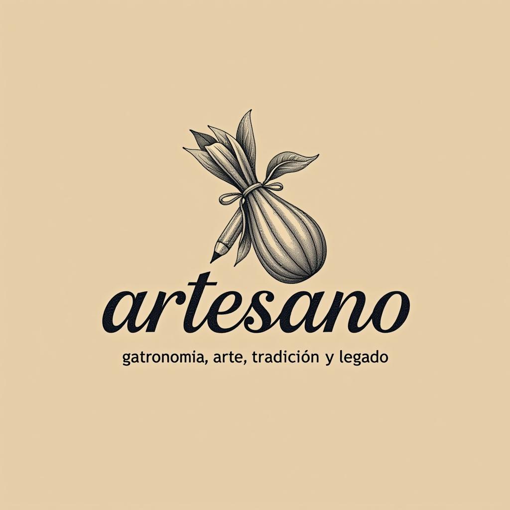  design a logo, in a pencil style. nombré de la marca “artesano” fondo claro elegante y simple , with the text 'gastronomía, arte, tradición y legado'.