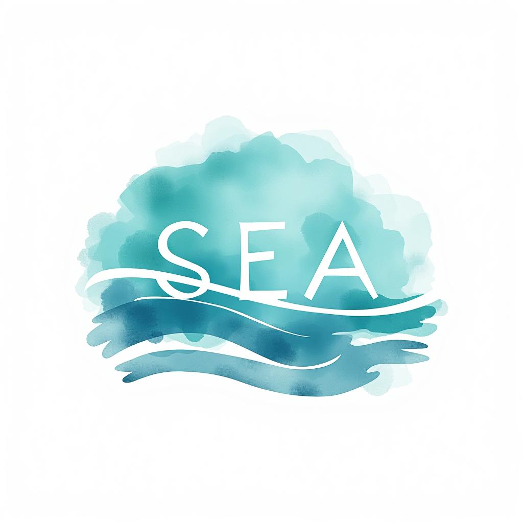  design a logo, watercolor style, logo, sea, blue teal colors, white background