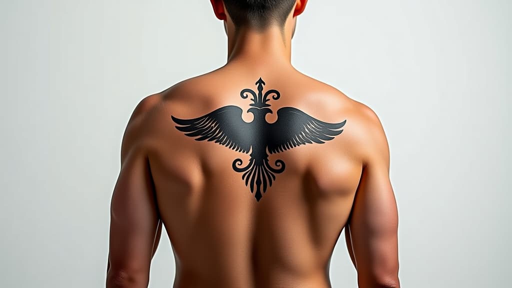  caucasian man's back mockup for tattoo placement, white background