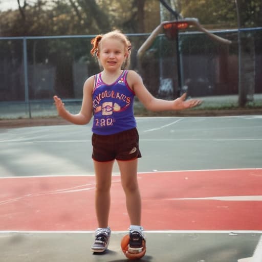 Generate a Small girl who Dunks. She’s on a basket court