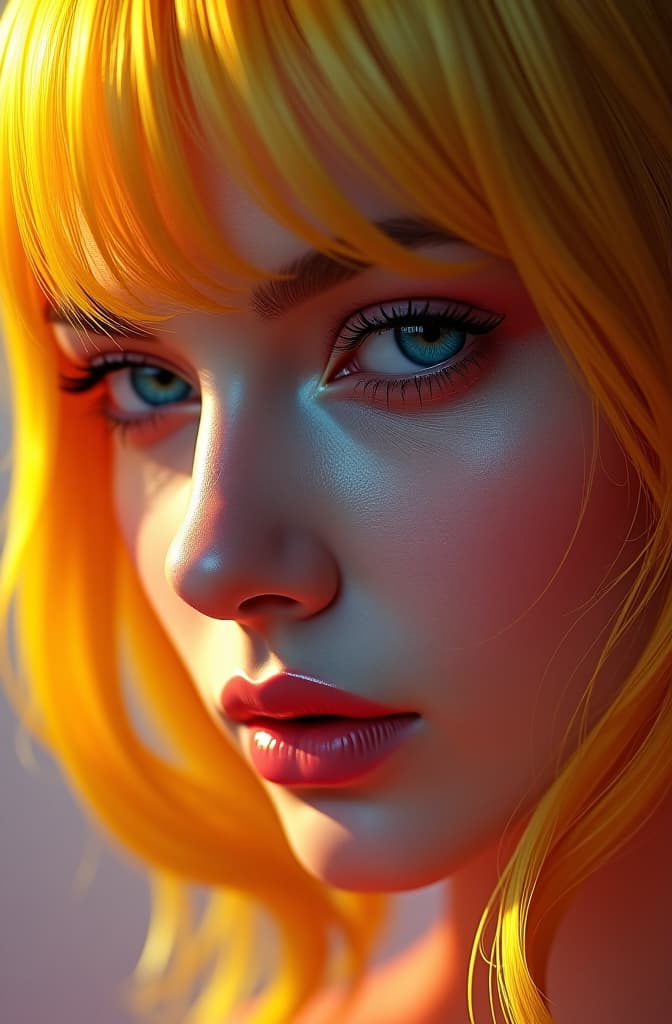  mujer ojos celestes, cabello color amarillo, de piel color moreno y los dientes afilados, multicolored hair, colorful background, realistic shaded perfect face, fine details by realistic shaded lighting poster by ilya kuvshinov katsuhiro otomo, magali villeneuve, artgerm, jeremy lipkin and michael garmash and rob rey hyperrealistic, full body, detailed clothing, highly detailed, cinematic lighting, stunningly beautiful, intricate, sharp focus, f/1. 8, 85mm, (centered image composition), (professionally color graded), ((bright soft diffused light)), volumetric fog, trending on instagram, trending on tumblr, HDR 4K, 8K